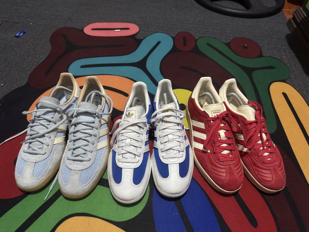 Adidas Sneakers (3 Pairs) (Category: Sneakers) located in Mabalacat. Submitted by joktrinidad (Listing ID 1463545187, Image 1). Description: - Brand: Adidas Gazelle - Size: 10 US Men's - Available Colors: Light Blue, Blue/White, Red - Perfect for: Casual wear - Condition: New (implied, as it's a selling listing).