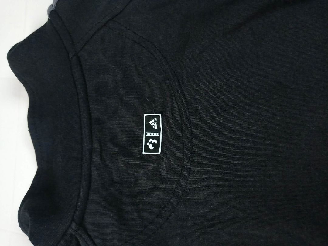 Adidas Track Jacket Black with Grey Stripes (Category: Coats, Jackets and Outerwear) located in Pasig City. Submitted by rjkfindsofficial (Listing ID 1463408983, Image 3). Description: - Large on tag - Dimes L26 x W21 - All zipper working - Tags mismatch - Classic black Adidas track jacket - Iconic three stripes on sleeves - Full zip closure - Convenient pockets - Made in Morocco - Comfortable cotton and polyester blend - Ideal for sports or casu