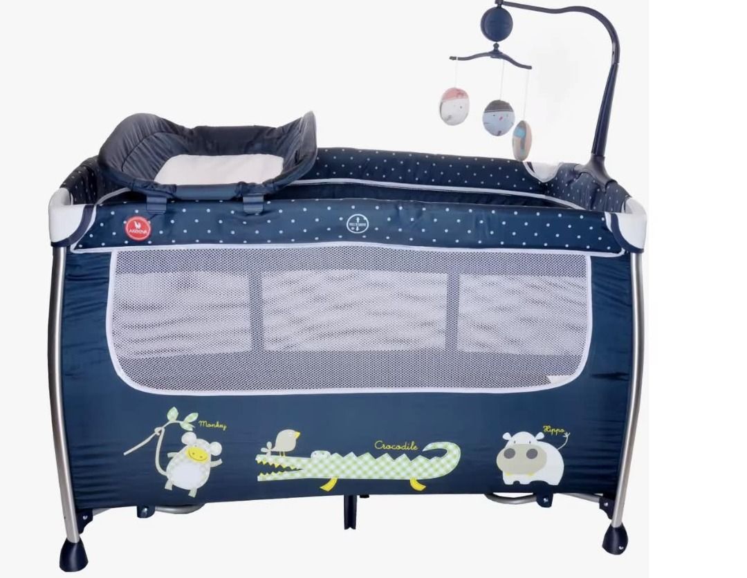 Akeeva Baby Playpen with Changing Station (Category: Cots & Cribs) located in Tanauan. Submitted by rian3721 (Listing ID 1463473894, Image 1). Description: - Dark blue playpen with adorable animal prints - Includes a convenient removable changing station - Features a mobile with hanging toys for entertainment - Mesh sides ensure excellent ventilation - Simple to set up and fold for easy storage - Perfect for keeping your baby safe and engaged.