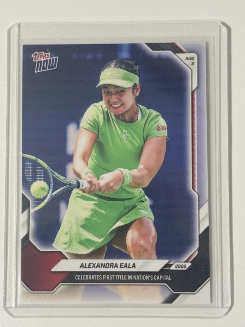 Alexandra Eala (Category: Raw Singles) located in Paranaque City. Submitted by frey21 (Listing ID 1463550963, Image 2). Description: Alexandra Eala Topps Card (Authentic) Got it fresh from USA August 3, 2026 - Alex Eala Celebrates First Title in Nation’s Capital FREE Sleeve & Toploader 2pcs left*.