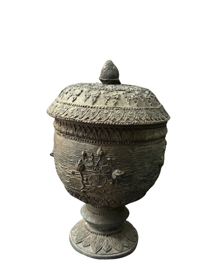 Antique Bronze Ceremonial Incense Burner (Category: Other Home Decor) located in Manila. Submitted by khalapgonzales (Listing ID 1463445500, Image 1). Description: - Vintage bronze incense burner - Intricate carvings on body and lid - Features a detailed lid - Ideal for display or as a statement piece.