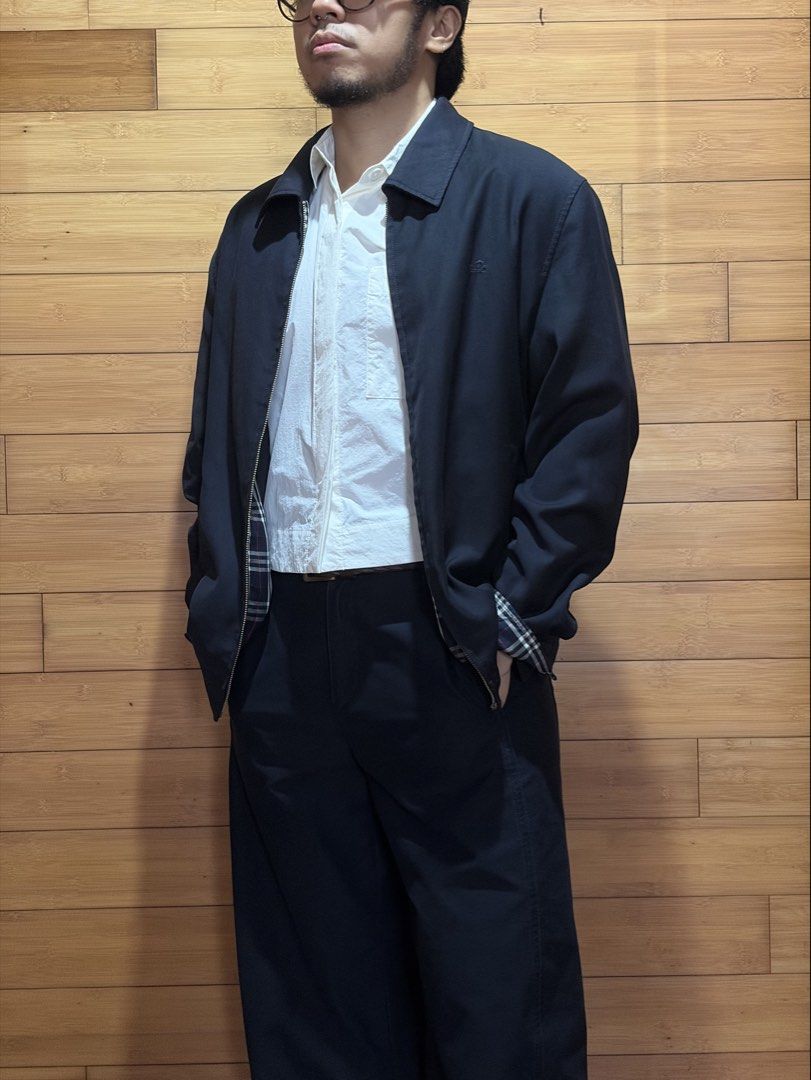 Aoyeche Vintage Navy Harrington Jacket with Plaid Lining (Category: Coats, Jackets and Outerwear) located in Las Pinas. Submitted by cmrqz (Listing ID 1463358625, Image 2). Description: - Classic navy Harrington jacket - No Zipper - Fabric is still clean and thick, nice fit - Subtle plaid lining inside - Two front pockets - One inner pocket .