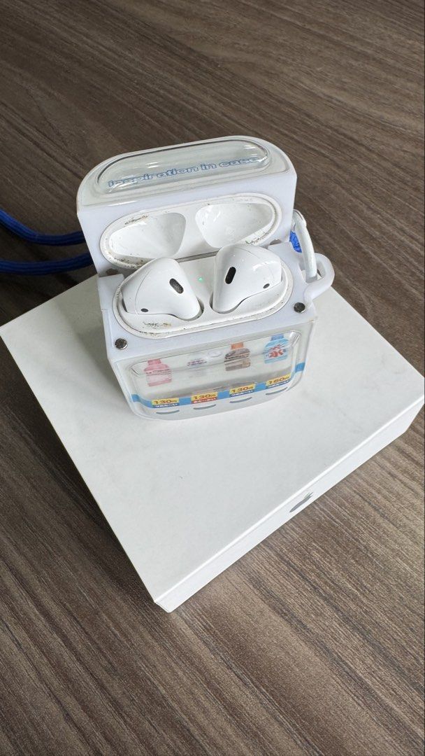 Apple AirPods 2 with cas:pace case (Category: Earphones) located in Makati City. Submitted by erikdel (Listing ID 1463384220, Image 3). Description: Airpods 2 with cas:pace case. Japanese vending machine theme. This includes the case, airpods 2 charging case, OEM airpods box and left & right airpods 2. Please note that the right-side airpod’s battery needs to be replaced (most likely the left too in the near future). Price: ₱1,188 No part out, no