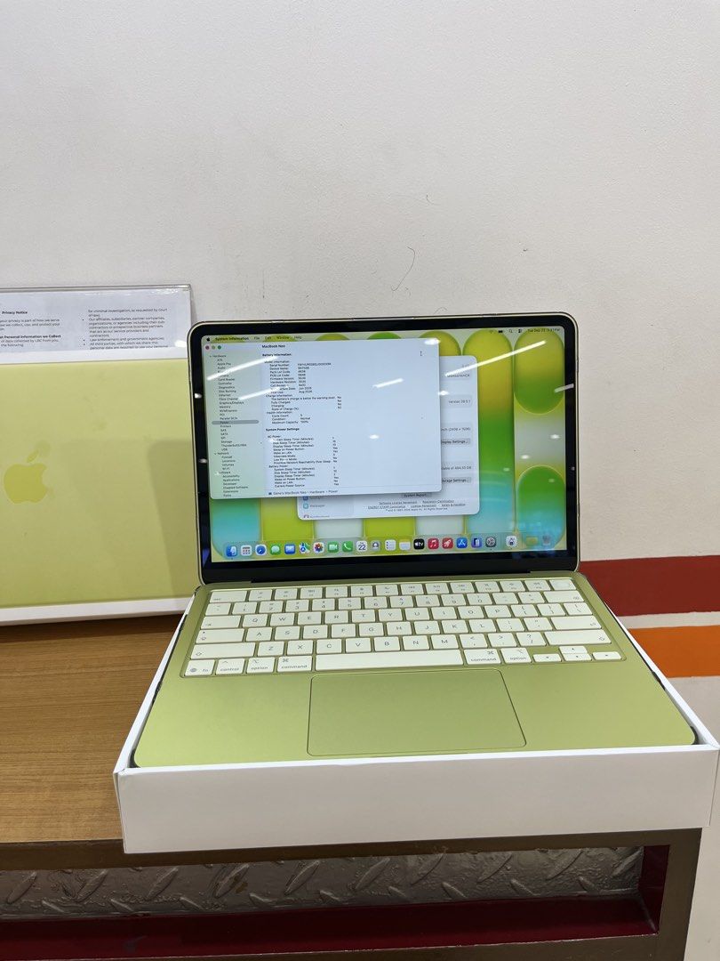Apple MacBook Neo A18 (Category: Laptops & Notebooks) located in Manila. Submitted by gene0805 (Listing ID 1463430576, Image 2). Description: - MacBook Neo 512gb for sale - Powerful Apple A18 Pro chip - 8GB RAM for smooth multitasking - Vibrant 13-inch display (2408 x 1506 resolution) - Runs macOS Tahoe version 26.5.1 - Excellent battery health at 100% 5cc - Warranty Until August 2027 - Comes with original box.