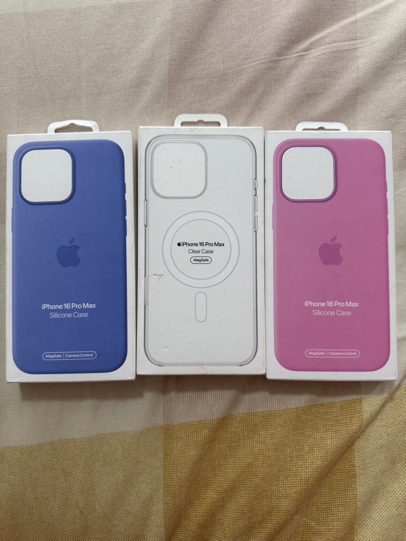 Apple silicone case 16 pro max with magsafe (Category: Cases & Sleeves) located in Quezon City. Submitted by isabella0601 (Listing ID 1463383849, Image 1). Description: Selling bnew and sealed iphone 16 pro max case With magsafe Guaranteed authentic bought from beyond the box Please add 70 sf from bulacan Iphone 16 Pro max Peony - reserved Clear - 1 avail Periwinkle - 1 reserved, 1 avail.