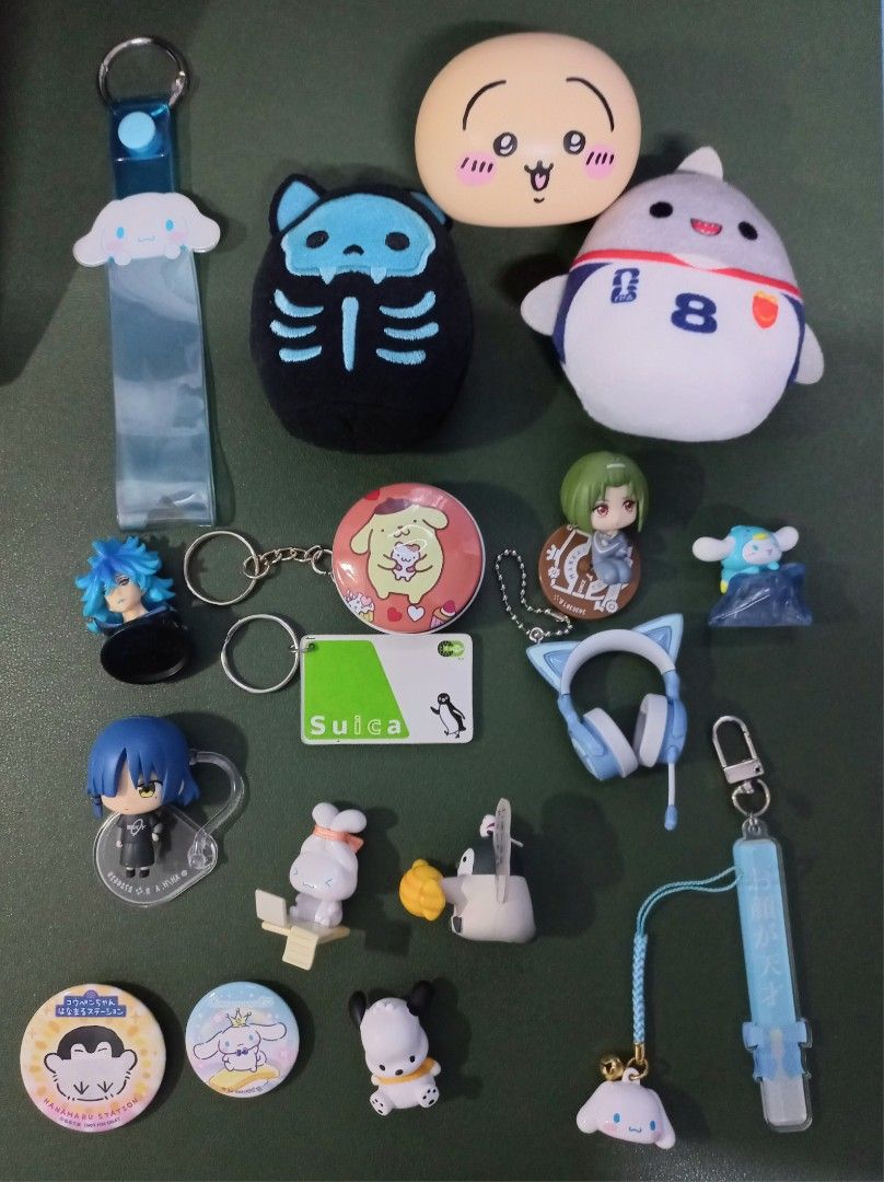 assorted keychain, figures, charms, anik anik, and plush (Category: Character Goods) located in Quezon City. Submitted by lecheflan735676 (Listing ID 1463418334, Image 1). Description: PRICES: 14, 15, 16 - 30 1, 5, 6, 7, 17, 18 - 50 2, 3, 4, 8, 10, 12, 13 - 70 9, 11 - 100 Items are as is, same as show in pic usagi missing ears, pompompurin and pochaco are bootleg, and the original chain for the blue ribbon keychain is missing FIXED PRICE. Shippin