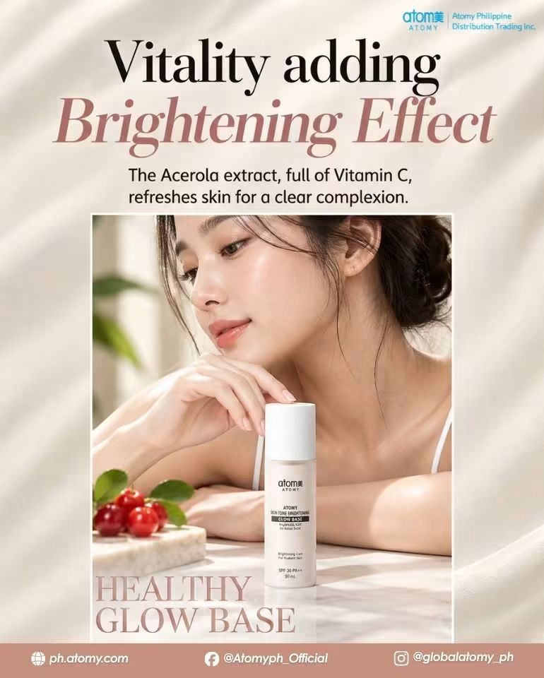 ATOMY healthy Glow Base (Category: Face Care) located in Manila. Submitted by mymode2026 (Listing ID 1463335208, Image 3). Description: Looking for a makeup base that actually cares for your skin? The Atomy Healthy Glow Base delivers triple-functionality skin prep in one lightweight formula: ✓ Brightening & Radiance ✓ Oil Control ✓ Hydration & Care: ✓ Sun Protection Finish your skincare routine with the ultimate glow prep! #AtomyPH #AtomyHealthyG