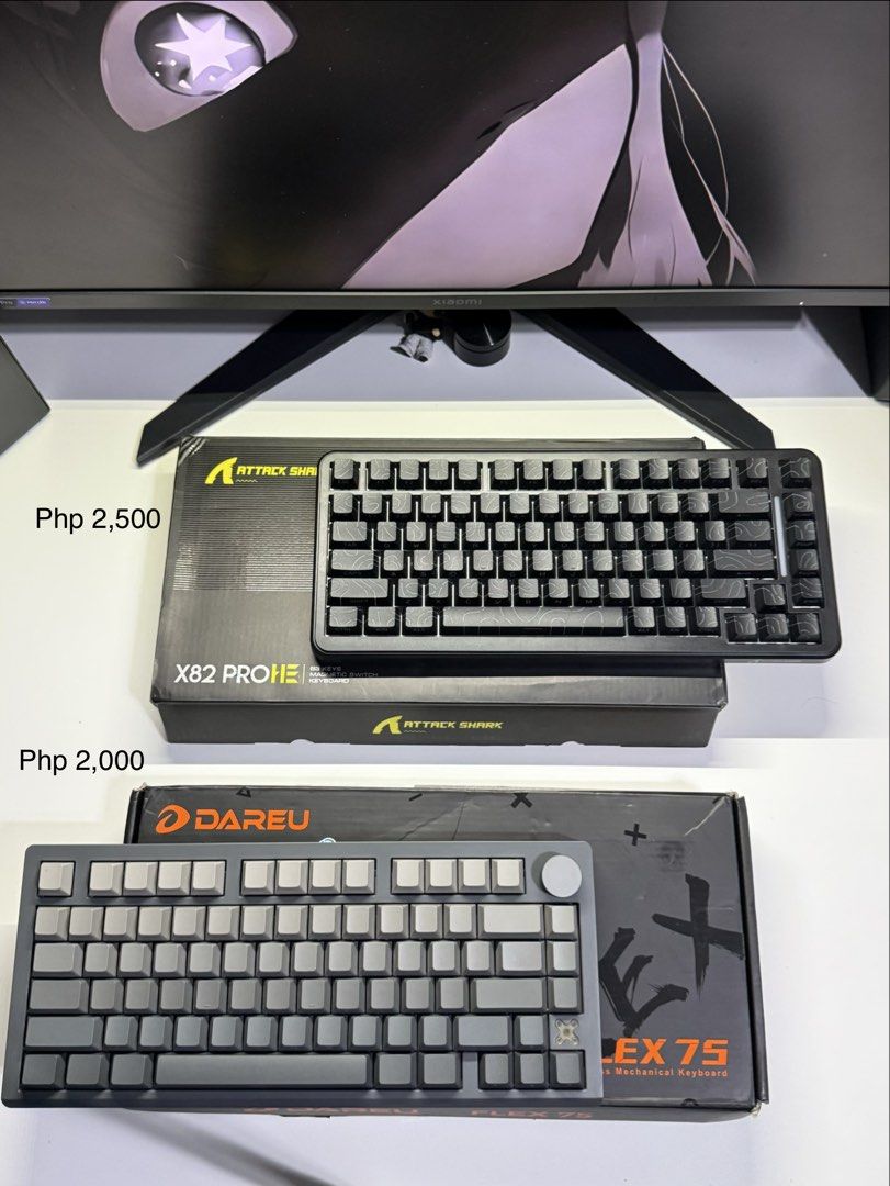 Attack Shark X82 Pro HE & Dareu EX75 Mechanical Keyboards (Category: Computer Keyboard) located in Manila. Submitted by kinggg24 (Listing ID 1463349950, Image 1). Description: Clearing out some extra tech and accessories! Disclaimer for all items: • Items have been opened and tested once only. (BINUKSAN LANG PARA I-CHECK) WAG BURAUTIN Price indicated. • No warranty, returns, or after-sales guarantee will be provided. Fixed price. For pickup and d