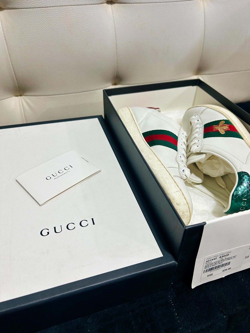 Authentic Gucci Ace Bee sneakers (Category: Sneakers) located in San Mateo. Submitted by maki1982 (Listing ID 1463461352, Image 2). Description: Authentic Gucci Ace Bee Size 36EU Very good condition Complete inclusions Will clean the shoes before shipping .
