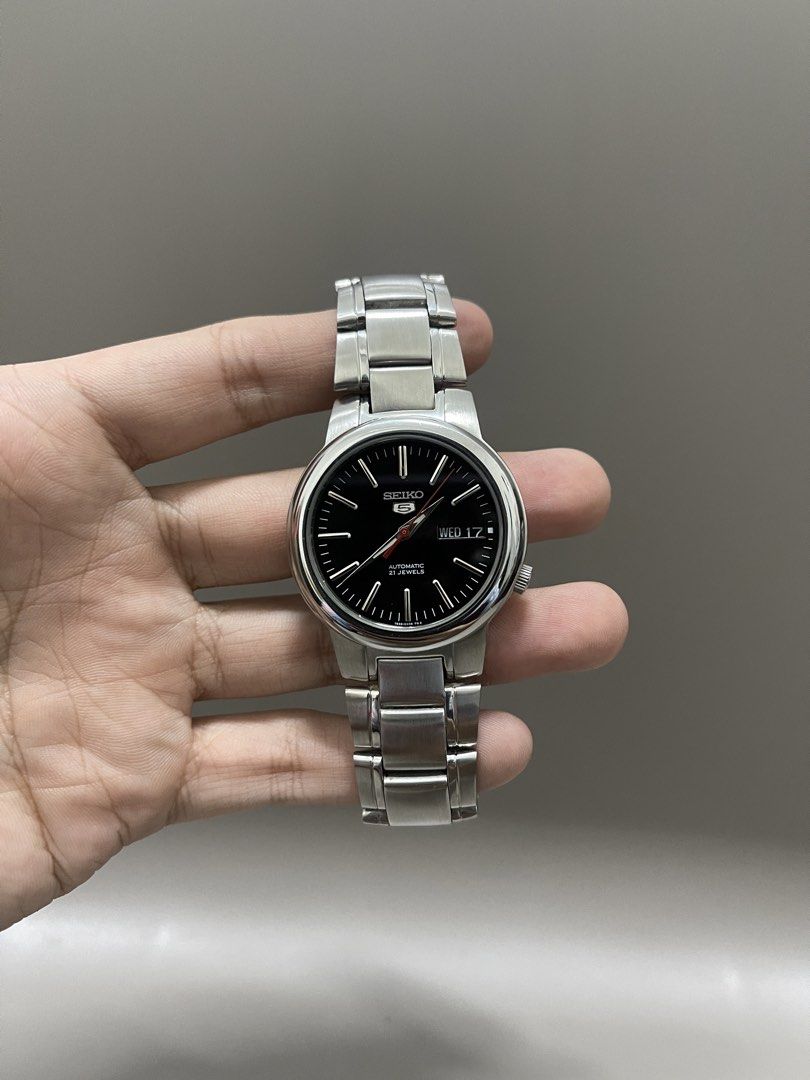 Authentic Seiko 5 SNKA07 Black Dial (Category: Luxury Watches) located in Bacolod City. Submitted by _passed.on (Listing ID 1463392613, Image 2). Description: : Authentic Seiko 5 SNKA07 Black Dial Details: Ref. - 7S26-02N0 Case Size - 37mm Automatic Movement Day/Date Function Newly Serviced/Overhauled Newly Polished/Buffed Dial and Hands Mint Condition Case and Strap Mint Condition Long Links Excellent Condition, Super Clean Overall Free Hard Tra