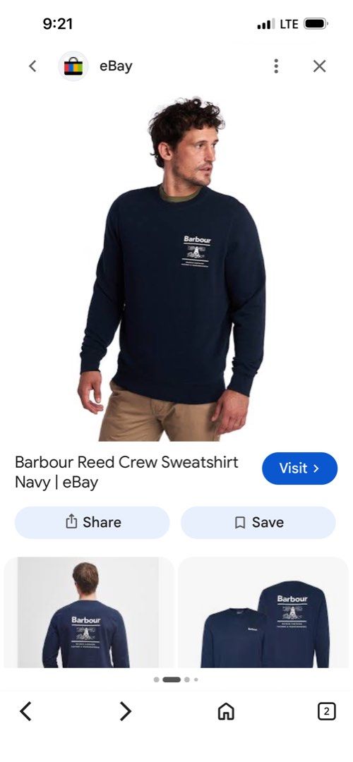 Barbour Reed Crew Sweatshirt Navy Size L (Category: Coats, Jackets and Outerwear) located in Manila. Submitted by andotputla37237 (Listing ID 1463335166, Image 2). Description: - Navy blue Barbour Reed Crew sweatshirt - Size: L - Features classic Barbour logo and graphic on chest and back - Material: Cotton and polyester blend - Ideal for casual wear.
