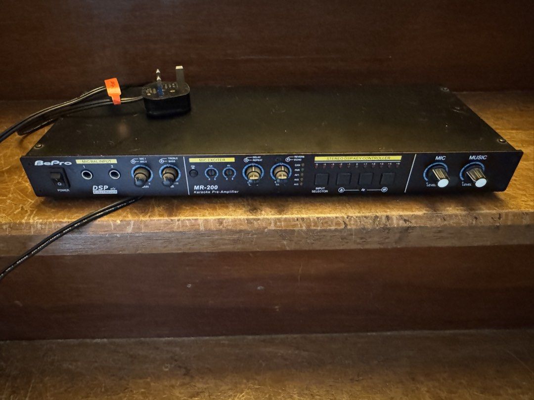 BePro MR-200 Karaoke Pre-Amplifier with DSP Key Controller (Category: Soundbars, Speakers & Amplifiers) located in Cebu City. Submitted by luke.oriens (Listing ID 1463378120, Image 1). Description: - BePro MR-200 Karaoke Pre-Amplifier - Features mic inputs with exciter controls - Stereo DSP key controller for pitch adjustment - Separate controls for mic and music levels - Ideal for enhancing your home karaoke experience - Power cable included.