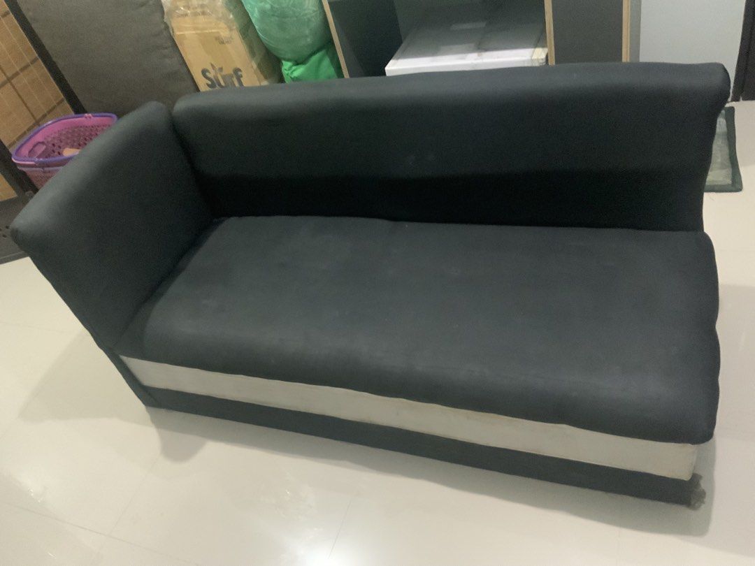 Black 3 Seater Sofa with L-Shape Armrest (Category: Sofas) located in Pasig City. Submitted by musamam_10 (Listing ID 1463363681, Image 1). Description: DECLUTTERING Sofa / Couch for sale - what you see is what you get - 3 seater - black w white color on the side - no defects - need to add foam lang Pick up only Cainta.