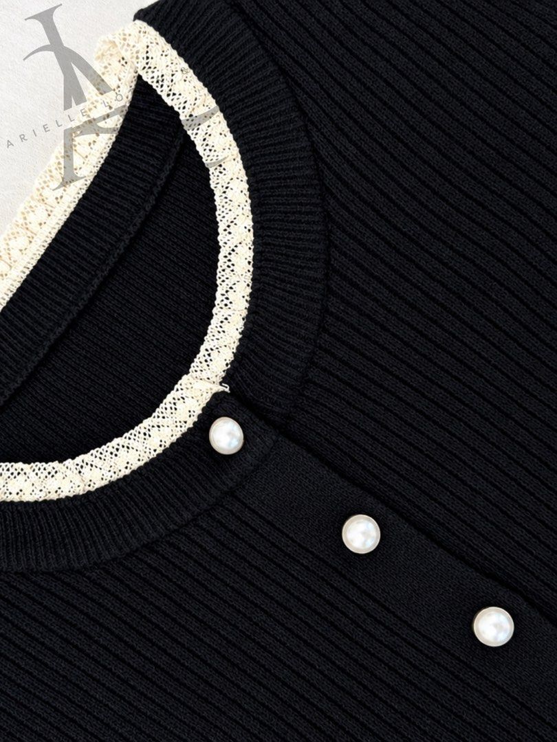 BLACK - ROUND NECK KNITTED CARDIGAN (Category: Coats, Jackets and Outerwear) located in Manila. Submitted by ariellelorenco (Listing ID 1463349392, Image 2). Description: 👉🏻Knitted cardigan 👉🏻Stretchable fabric 👉🏻Smooth and soft fabric (non itchy) 👉🏻Can fit up to XL (or more than) 👉🏻Pearl-like buttons (all working buttons) 👉🏻Round neckline with lace details 👉🏻22 in length 👉🏻Bust size up to 40 in max 👉🏻With stitched in metal logo