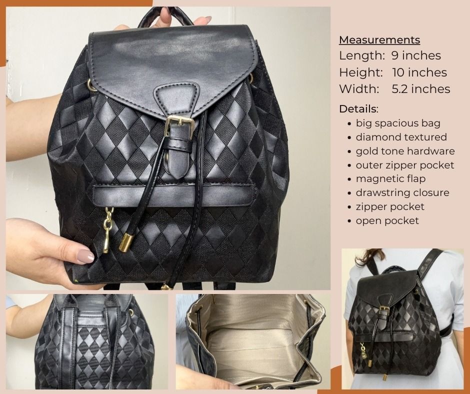 Black Backpack (Medium size) - (Code: B194) (Category: Backpacks) located in Mandaluyong City. Submitted by thriftandiapreloved (Listing ID 1463429972, Image 1). Description: Items are used/preloved/ukay2x, in good or slightly used condition. Please check remarks in RED font color for the flaws observed. If none indicated, none observed po. Measurements are also indicated in the photo. Thank you!.