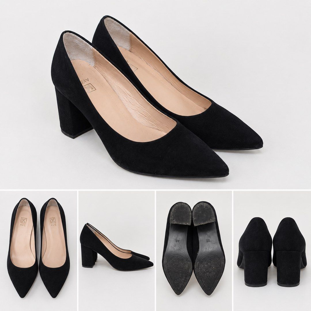 Black heels Gamuza (Category: Heels) located in Cavite. Submitted by cardibabe (Listing ID 1463484784, Image 1). Description: 🖤 Gamuza Black Heels • Size 39 size 8 to size 9 po fitting neto • 3-inch heels • Black gamuza/suede • Used once only ✨ • Still in very good condition • Pointed toe — perfect for office, formal events & OOTD.