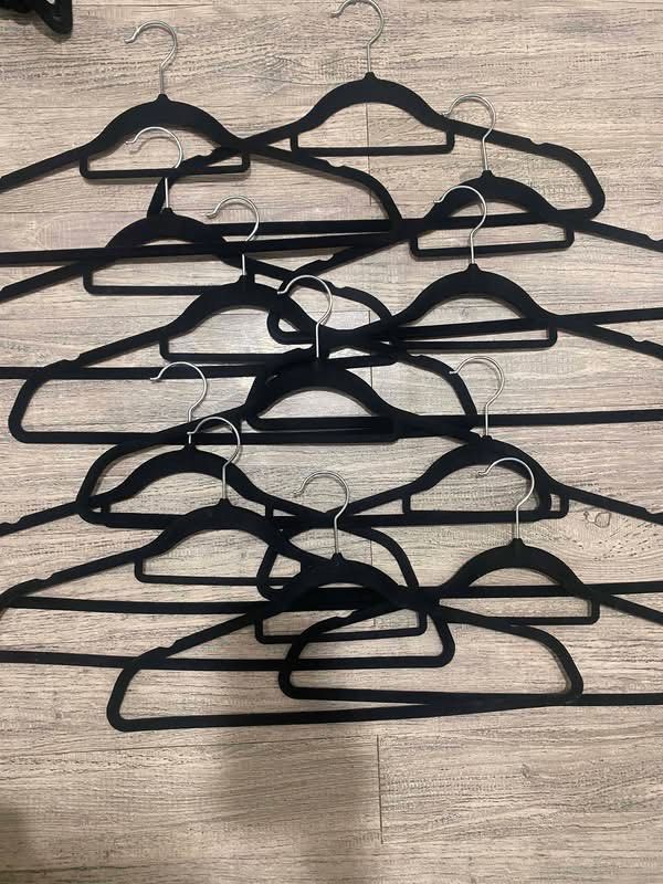 Black Velvet Hangers with Silver Hooks (Category: Hooks & Hangers) located in Marilao. Submitted by sweetalpuerto (Listing ID 1463550366, Image 1). Description: - Set of black velvet hangers - Slim profile saves closet space - Velvet material prevents clothes from slipping - Silver metal hook on each hanger - Perfect for wardrobe organization - Comes in a bundle - 48pcs availavle.