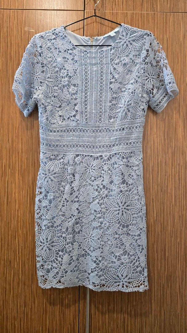 Blue Lace Dress (Category: Dresses) located in Cebu City. Submitted by kitty_12345_ (Listing ID 1463385420, Image 1). Description: Used a few times. Like new, pwede syang brandnew since parang di nagamit - Light blue lace dress by She + Sky - Size: S - Zipper closure at the back - Intricate lace pattern - Ideal for events or a night out MOP: gcash, mari, maya, gotyme MOD: Lbc Meetup: Parkmall.