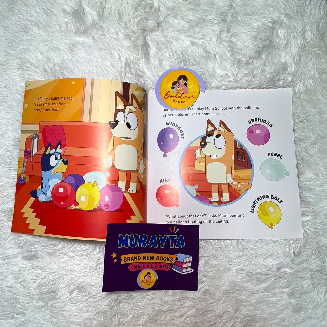Bluey Mum School (Category: Children's Books) located in Manila. Submitted by gintonglibro (Listing ID 1463523544, Image 3). Description: Brand New Bluey Mum School Bluey wants to play Mum School instead of having a bath. But will she be able to rise to the challenge? Join Bluey and Chilli for a pre-bedtime game, where Bluey plays mum to some bouncy balloons. A funny get-ready-for-bed story, this is the perfect Mother’s Day present for any Bluey 