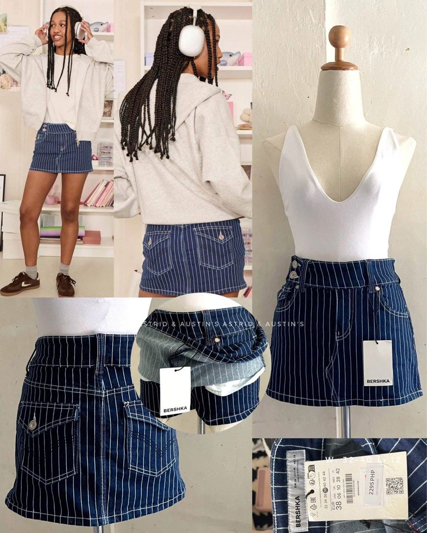 BNWT BERSHKA denim skort (Category: Skirts) located in Dasmarinas. Submitted by allisongrey1323 (Listing ID 1463551485, Image 1). Description: BNWT BERSHKA denim skort EUR34 (w: 27-29 l: 13") EUR38 orig price: 2,295 price: 1,100.
