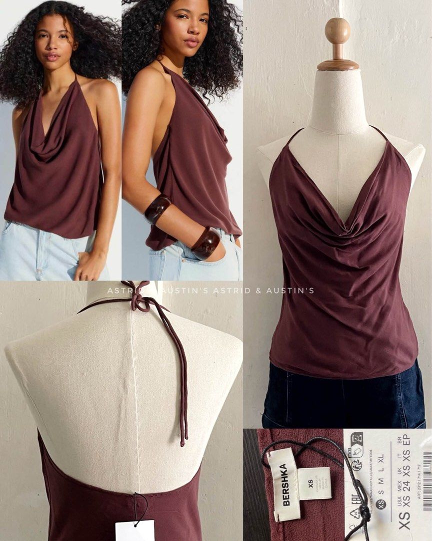 BNWT BERSHKA draped halter top (Category: Sleeveless) located in Dasmarinas. Submitted by allisongrey1323 (Listing ID 1463486795, Image 1). Description: BNWT BERSHKA draped halter top XS on tag orig price: 1,295 price: 750.