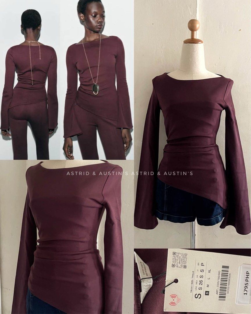 BNWT ZARA assymetric top (Category: Longsleeves) located in Dasmarinas. Submitted by allisongrey1323 (Listing ID 1463552432, Image 1). Description: BNWT ZARA assymetric top Small on tag price: 1,100.