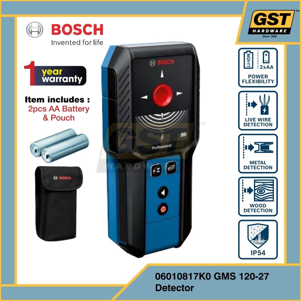 Bosch multi wall scanner/Detector (Category: Construction Tools & Equipment) located in Malolos. Submitted by axe23 (Listing ID 1463513967, Image 2). Description: Bosch GMS 120-27 Professional Multi Wall Scanner / Detector (Metal, Live wires, and Wooden Studs) FEATURES: Clear and simple: the intuitive wall scanner that makes the invisible visible Gives you confidence by detecting metal, live wires, and wooden studs behind the wall Easy to use wit