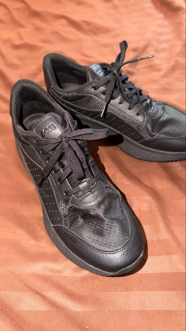 BOSS TTNM EVO Trainers | Black | Size 39 (Category: Sneakers) located in Makati City. Submitted by luxhunter2023 (Listing ID 1463413779, Image 2). Description: Selling my authentic BOSS TTNM EVO sneakers. ✨ Details: Size 39.5 (could fit 40) • Authentic BOSS Menswear • Model: TTNM EVO • Style: 50523113 • Black • Lightweight knitted upper • Suede/leather detailing • Ribbed outsole • Running-inspired silhouette • Extremely versatile — works with cas