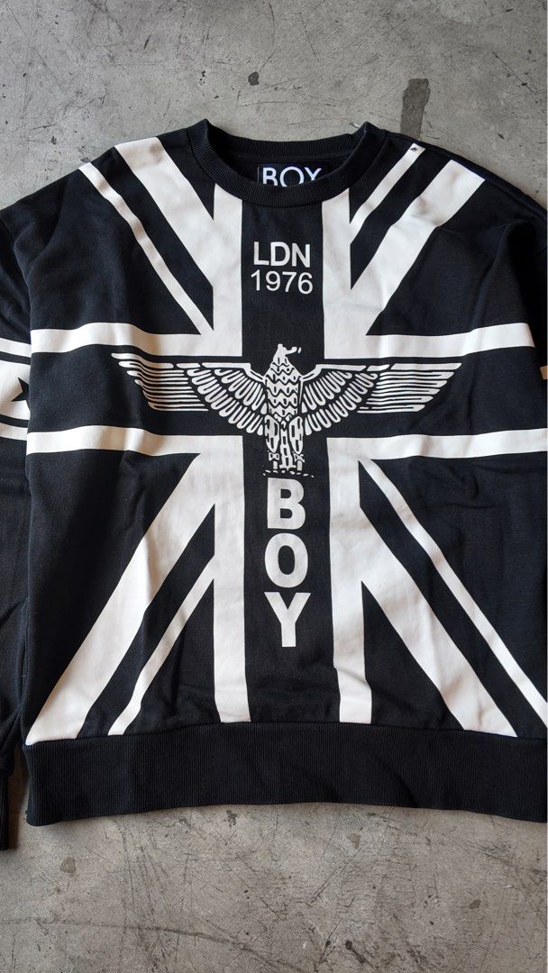 BOY London Union Jack Eagle Sweatshirt (Category: Coats, Jackets and Outerwear) located in Samal. Submitted by jorts26 (Listing ID 1463368312, Image 2). Description: Boy London Sweater Dimes:21x26 Flaws:None Price:₱700 Condition:Excellent Location:Bataan Shipping:J&T or LBC Negotiable .