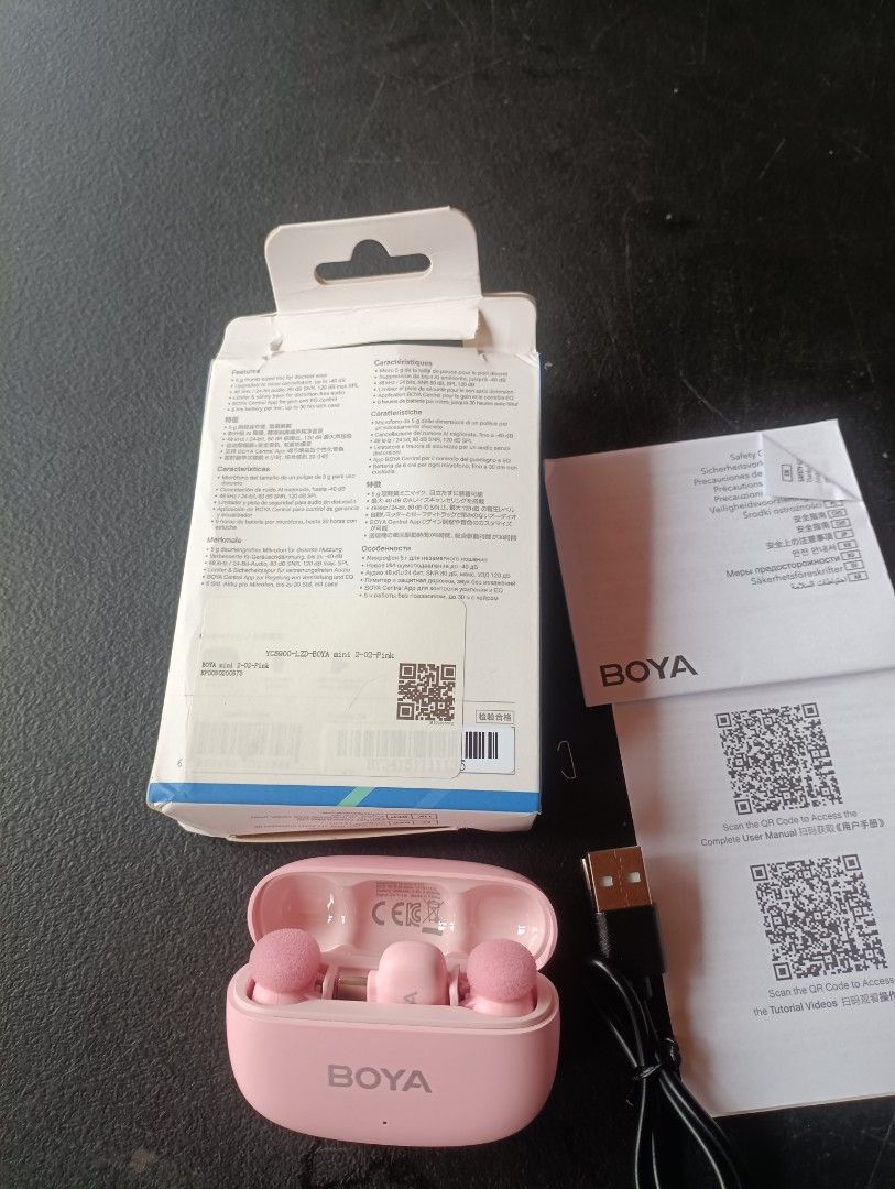BOYA mini 2 Upgraded Super Mini Wireless Microphone Earbuds Pink (Category: Earphones) located in Caloocan City. Submitted by fastwater_570940 (Listing ID 1463392892, Image 1). Description: - Upgraded BOYA mini 2 super mini wireless microphone earbuds - Stylish pink color - Comes with a convenient charging case - Includes USB cable for charging - Safety guide and user manual provided - Ideal for high-quality recordings and clear calls.