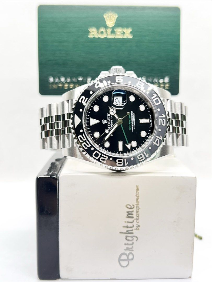 Brand New Rolex Oyster Gmt Master II 126710GRNR “Bruce Wayne” Black Dial Automatic Steel Casing Bracelet ( Sept 26 ) (Category: Watches) located in Singapore. Submitted by brightime (Listing ID 1463458314, Image 2). Description: Brand New Rolex Oyster Gmt Master II 126710GRNR “Bruce Wayne” Black Dial Automatic Steel Casing Bracelet ( Sept 26 ) ** Brand New ** ** Stickers Removed By AD ** Model : 126710GRNR Also known as : Oyster Gmt Master II “Br