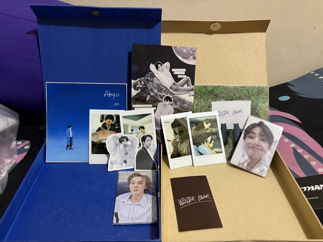 BTS Jin Abyss Photocard Set & Winter Bear Merch (Category: K-Wave Merchandise) located in Manila. Submitted by ahnamaesan06047 (Listing ID 1463396286, Image 3). Description: - BTS Jin Solo Collection - Includes 'Abyss' photobook/album - Various Jin photocards - 'Winter Bear' themed postcard - 'Winter Bear' small card - All items are from Jin's solo work - Great for any ARMY fan.