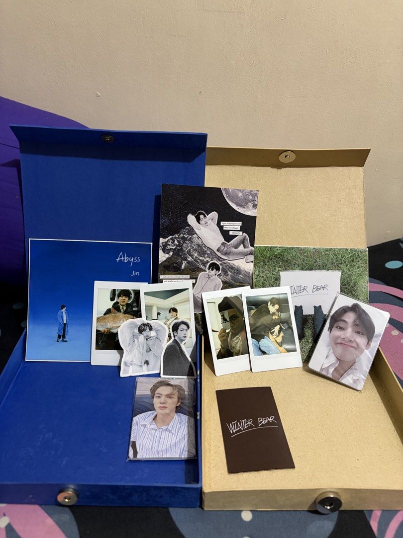 BTS Jin Abyss Photocard Set & Winter Bear Merch (Category: K-Wave Merchandise) located in Manila. Submitted by ahnamaesan06047 (Listing ID 1463396286, Image 2). Description: - BTS Jin Solo Collection - Includes 'Abyss' photobook/album - Various Jin photocards - 'Winter Bear' themed postcard - 'Winter Bear' small card - All items are from Jin's solo work - Great for any ARMY fan.