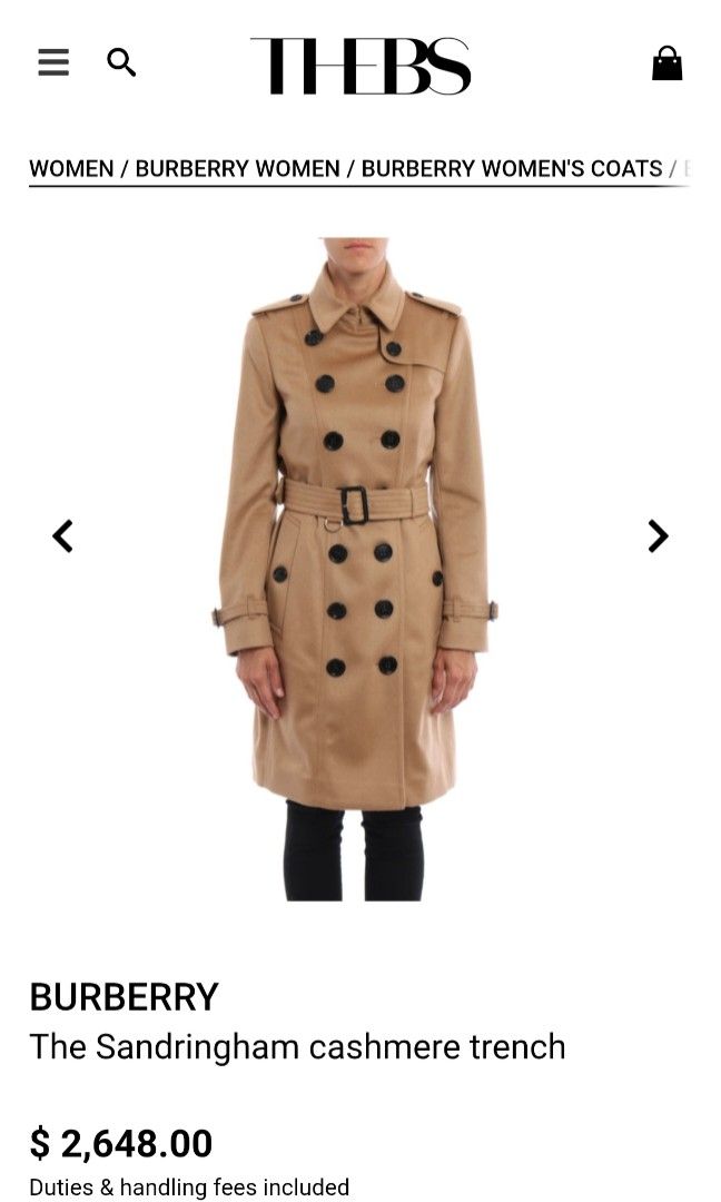 Burberry Trench Coat 🔥 (Category: Luxury Apparel) located in Manila. Submitted by thrift_cy01 (Listing ID 1463395887, Image 2). Description: - Classic Burberry trench coat - Size 40 - Double-breasted style - Belted waist - Iconic Burberry check lining - Made from a cashmere blend - Ideal for layering.