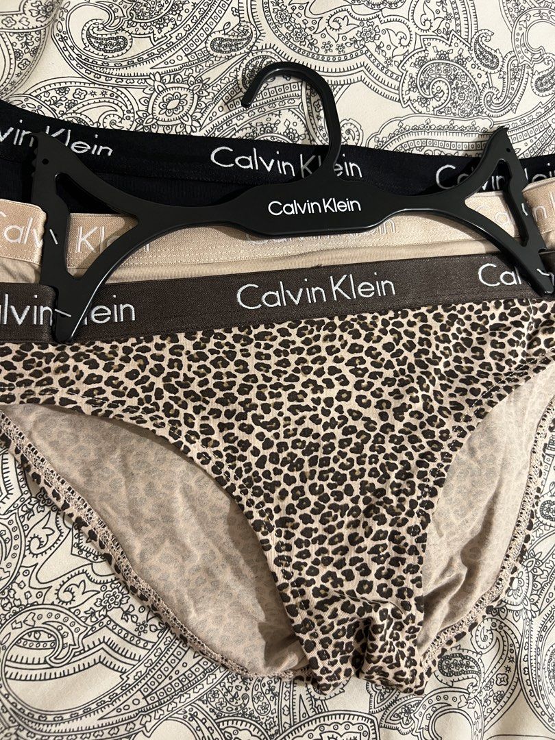Calvin Klein Underwear 3 Pack - S/CH (Category: Undergarments & Loungewear) located in Quezon City. Submitted by bitsxpieces (Listing ID 1463516741, Image 1). Description: - BRAND NEW AND AUTHENTIC!!! - Pack of 3 Calvin Klein underwear - Includes: Black, Beige, and Leopard Print styles - Classic Calvin Klein logo waistband on all pairs - Size: S/CH -no damage on the underwear itself, naputol lang yung hanger since medyo matagal na rin na nasa sto