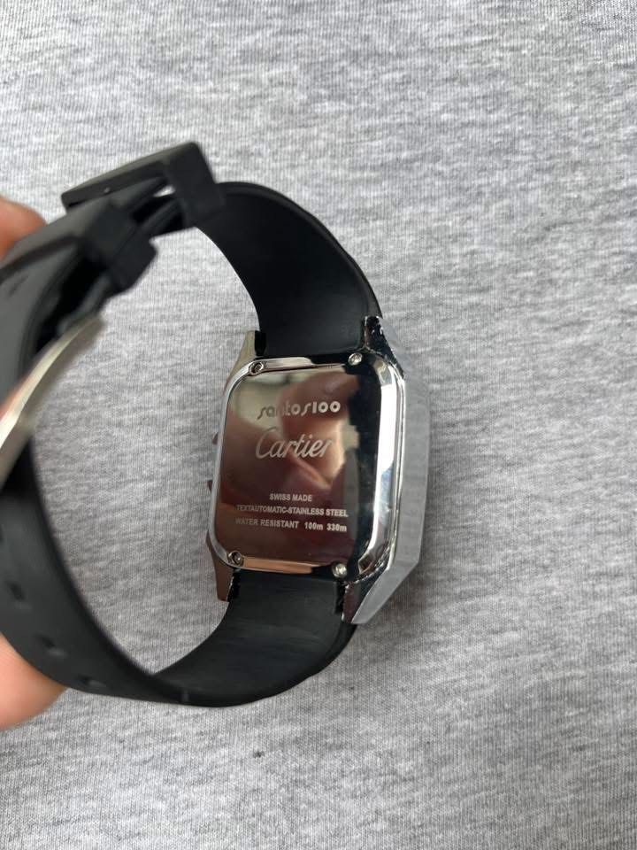 Cartier Santos Silver Rubber Strap Blue Crown (Category: Luxury Watches) located in Manila. Submitted by jaivrgr22 (Listing ID 1463393110, Image 3). Description: Excellent Condition All Working / No issue With Hard Box & Paper Bag .