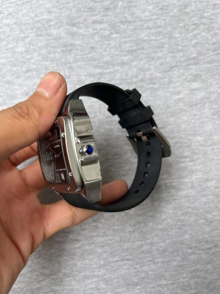 Cartier Santos Silver Rubber Strap Blue Crown (Category: Luxury Watches) located in Manila. Submitted by jaivrgr22 (Listing ID 1463393110, Image 2). Description: Excellent Condition All Working / No issue With Hard Box & Paper Bag .