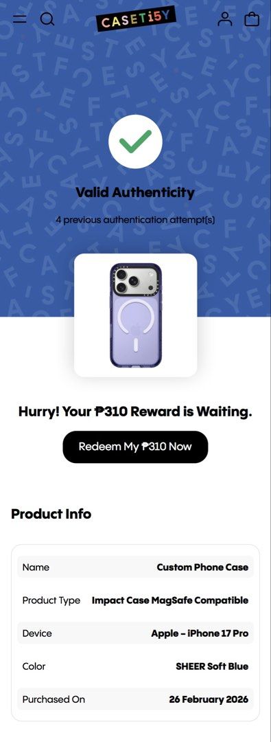 Casetify for iPhone 17/18 PRO (Category: Cases & Sleeves) located in San Pedro. Submitted by prlvd.treasures (Listing ID 1463507302, Image 2). Description: Casetify original for 17/18pro Slightly used With box and qr code Issue: signs of usage .