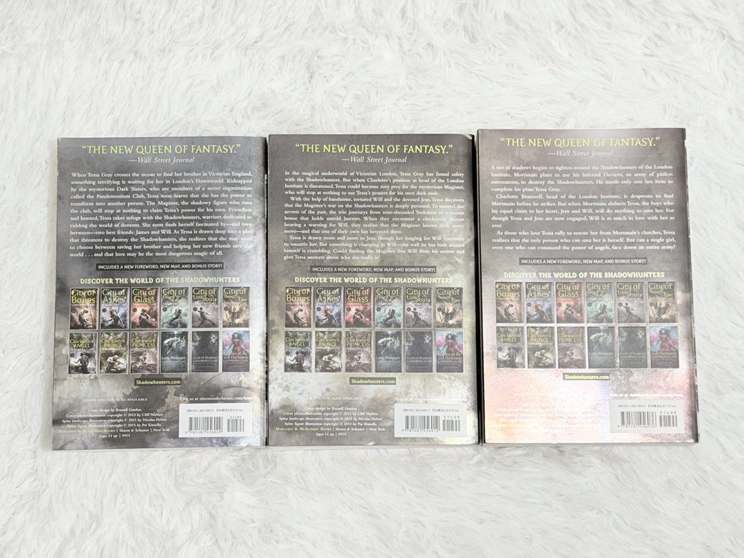 FREE SHIPPING! CASSANDRA CLARE - THE INFERNAL DEVICES - LIKE NEW (Category: Storybooks) located in Malolos. Submitted by jnrreadershavenbooks (Listing ID 1463488017, Image 3). Description: ✅LIKE NEW BOOKS (ORIGINAL AND AUTHENTIC COPIES) FOR SALE!!! ✅ WRITER: Cassandra Clare ✅ THE INFERNAL DEVICES BOOK SET: 1.) Clockwork Angel 2.) Clockwork Prince 3.) Clockwork Princess ✅Imported from USA. ✅Mode of Payment: Gcash/BPI/GoTyme/Maya/Maribank ✅FREE SHI