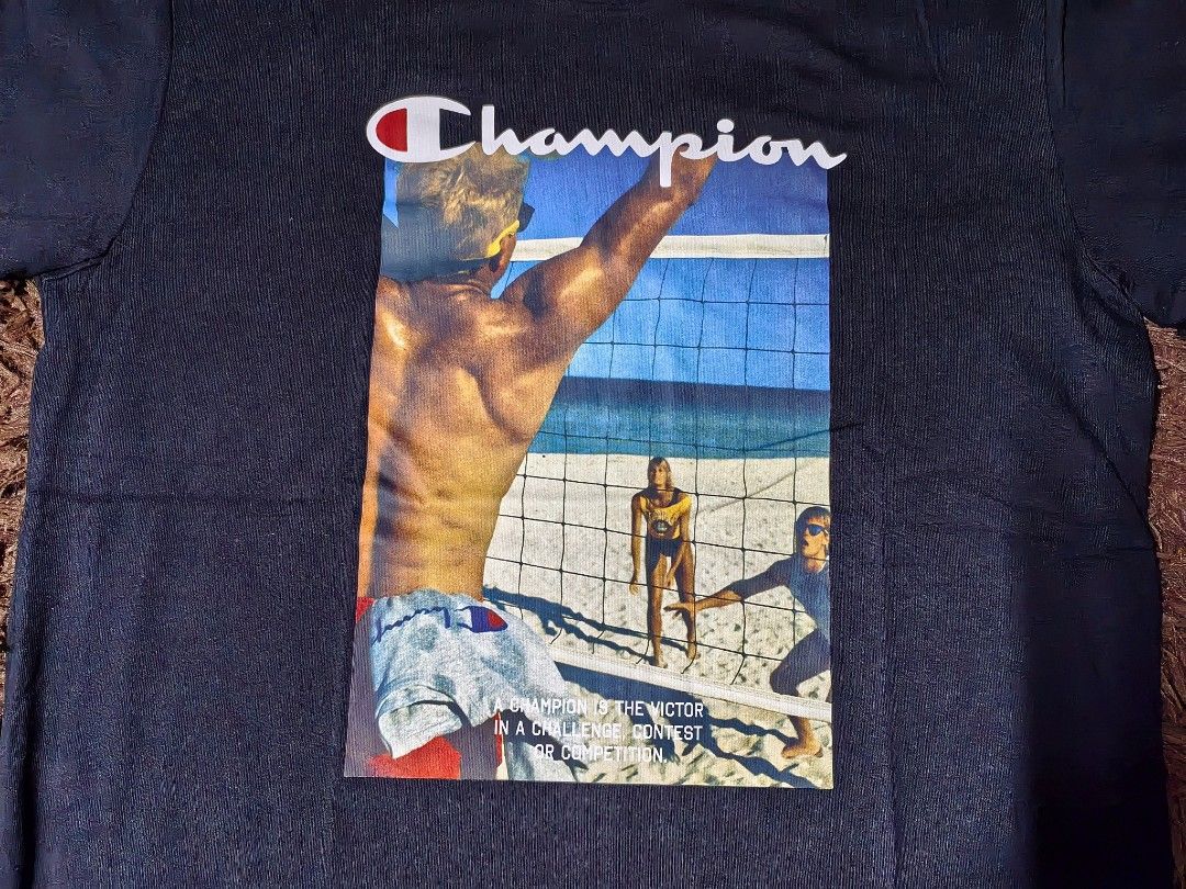 Champion Tshirt (Category: Tshirts & Polo Shirts ) located in San Juan City. Submitted by reddvelasquez4298 (Listing ID 1463342723, Image 2). Description: Champion Tshirt Volleyball Design Size Large on tag 20 Width 27.5 Length As new Condition No issues 950 pesos PM.