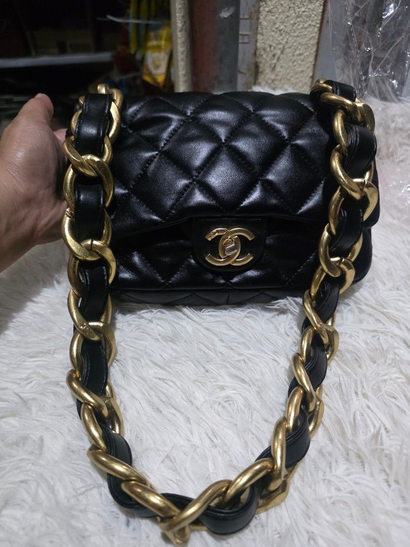 Chanel Black Quilted Leather Chain Shoulder Bag (Category: Luxury Bags & Wallets) located in Lemery. Submitted by venus23 (Listing ID 1463423888, Image 1). Description: - Classic black quilted leather handbag - Gold-tone chunky chain strap - Turn-lock closure with Chanel logo - Perfect size for essentials - Versatile for day or night use.