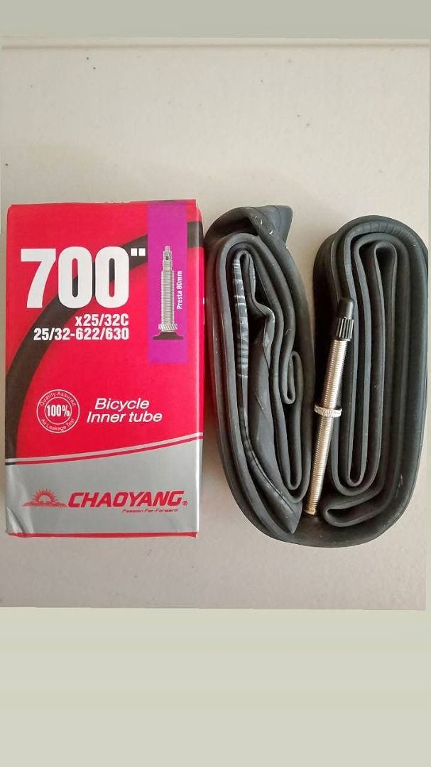 Chaoyang 700c Bicycle Inner Tube (Category: Bicycles) located in Quezon City. Submitted by fierceforest_1ab747 (Listing ID 1463452238, Image 2). Description: - Chaoyang 700c Bicycle Inner Tube - Fits tire sizes: 23-28c or 25-32c - Valve type: Presta - Essential spare for your rides - Valve Sizes 48mm -700*23/28c 60mm and 80mm 700* 25/32c Lalamove co Buyer Loc: Village East Cainta.