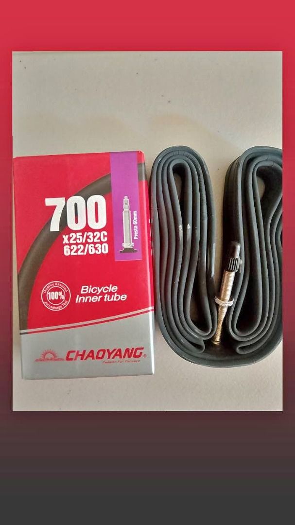 Chaoyang 700c Bicycle Inner Tube (Category: Bicycles) located in Quezon City. Submitted by fierceforest_1ab747 (Listing ID 1463452238, Image 3). Description: - Chaoyang 700c Bicycle Inner Tube - Fits tire sizes: 23-28c or 25-32c - Valve type: Presta - Essential spare for your rides - Valve Sizes 48mm -700*23/28c 60mm and 80mm 700* 25/32c Lalamove co Buyer Loc: Village East Cainta.