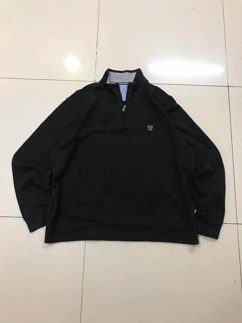 Chaps Black 1/4 Zip Sweatshirt XXL (Category: Coats, Jackets and Outerwear) located in Manila. Submitted by youngstorm-c604 (Listing ID 1463435793, Image 1). Description: - Black Chaps sweatshirt - Size: XXL - 1/4 zip neckline - Grey collar lining - Small Chaps logo embroidered on chest - Material: Cotton and polyester blend - Ideal for casual wear.