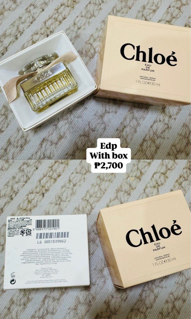 CHLOE EDP 30ML (Category: Fragrance & Deodorants) located in Pagsanjan. Submitted by lavishbyji22912 (Listing ID 1463400180, Image 1). Description: Authentic Bought in japan Few sprays lng po nagamit 30ml Edp Rfs: mas gusto ko kasi ung 20ml n travel size ko .
