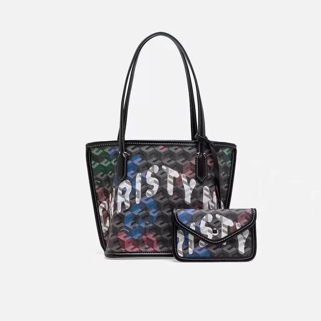 Christy Ng Tote Bag with Pouch (Category: Tote Bags) located in Manila. Submitted by onlineshopmate (Listing ID 1463358185, Image 2). Description: - Geometric pattern tote bag - Comes with a matching pouch - Pouch has a snap button closure - Spacious interior, great for everyday use or travel - Comfortable handles - Durable material.