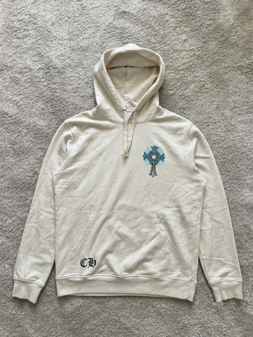 Chrome Hearts Beige Hoodie (Off) (Category: Hoodies) located in Imus. Submitted by angworkinginamo (Listing ID 1462641461, Image 1). Description: Dime: 29L x 24W - Cozy beige hoodie - Features Chrome Hearts cross logo on front and back - Long sleeves - Convenient front pocket - Adjustable hood with drawstrings.