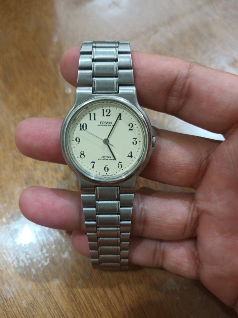 Citizen FORMA Water 5 Bar Resist Watch (Category: Men's Watches) located in Imus. Submitted by johncarlosmariano58-11726 (Listing ID 1462648674, Image 1). Description: - Classic Citizen watch - FORMA dial with cream face - Black hour markers and hands - Stainless steel band - Water resistant up to 5 bar - Reliable Japan movement - Ideal for everyday wear.