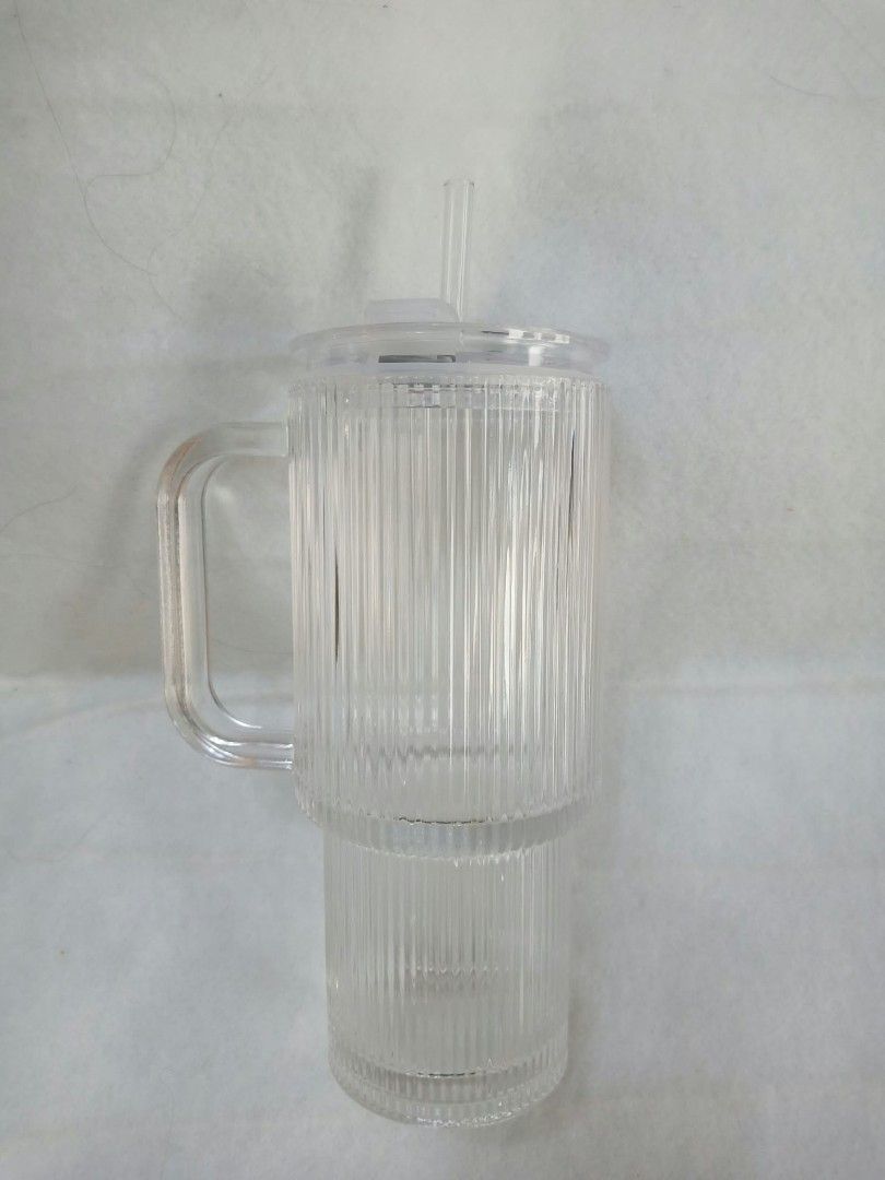 Clear Ribbed Glass Mug with Lid & Straw (Category: Water Bottles & Tumblers) located in Quezon City. Submitted by soobechan (Listing ID 1463393354, Image 1). Description: ✨ Clear Ribbed Glass Mug ✨ • Elegant ribbed design • Comes with clear lid and straw • Perfect for coffee, milk tea, juice, iced drinks, etc. • Clean and stylish for home or office • Actual item shown in photos.