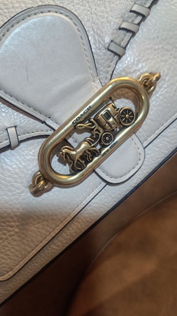 Coach Pebble Leather Shoulder Bag White Brass Hardware, Luxury, Bags ...